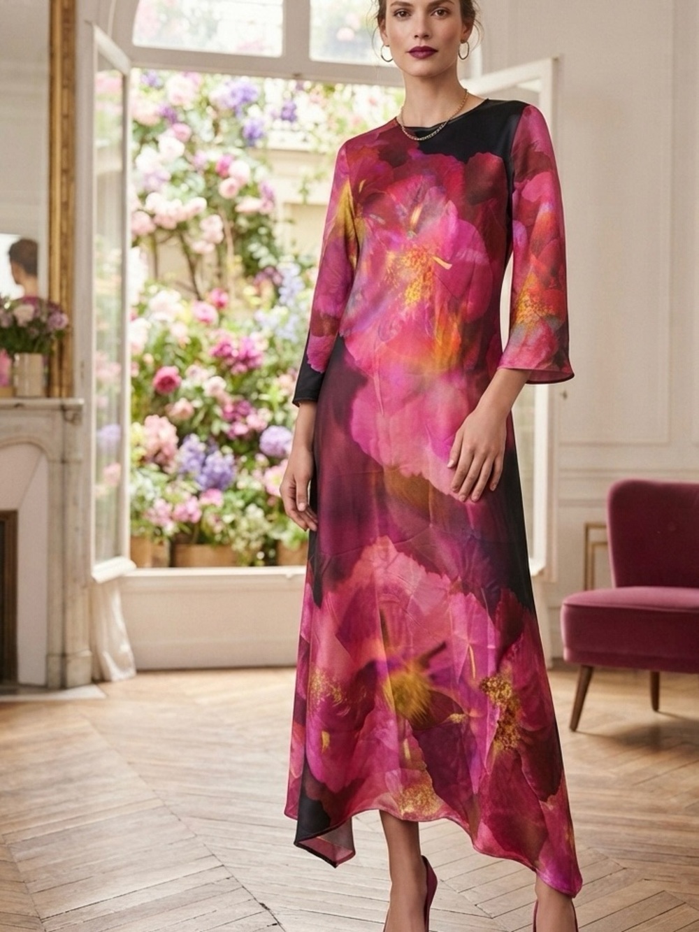 New JOHNNY WAS Workshop Silk Flared Sleeve Dress Size XS
